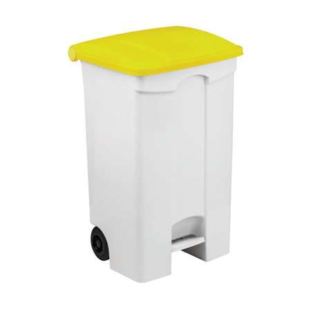 POUBELLE CONTENEUR MOBILE A PEDALE 90L COUVERCLE JAUNE