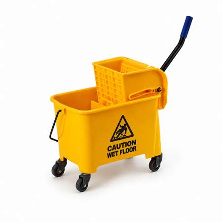 Image de CHARIOT BI-BAC 20 LITRES AVEC PRESSE DE LAVAGE A PLAT