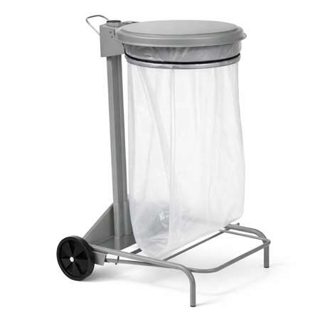 Image de POUBELLE COLLECROULE SUPPORT SAC A PEDALE 50 L ACIER GRIS