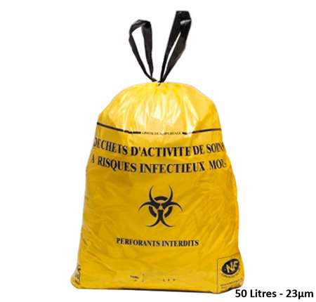 Image de SAC POUBELLE 50L JAUNE DASRI 23 MICRONS PEBD CARTON DE 500