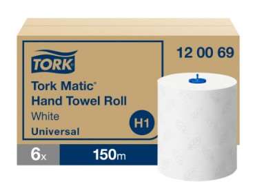 Image de ESSUIE MAINS AUTOCUT TORK H1 2 PLIS 150 M