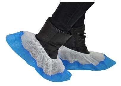 SURCHAUSSURE PLP NON TISSE BLANCHE AVEC SEMELLE PE BD BLEU