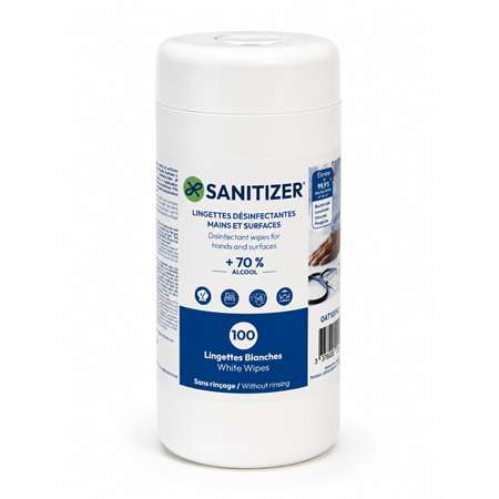 Image de LINGETTES DESINFECTANTE SANS RINCAGE BLANCHE BOITE DE 100